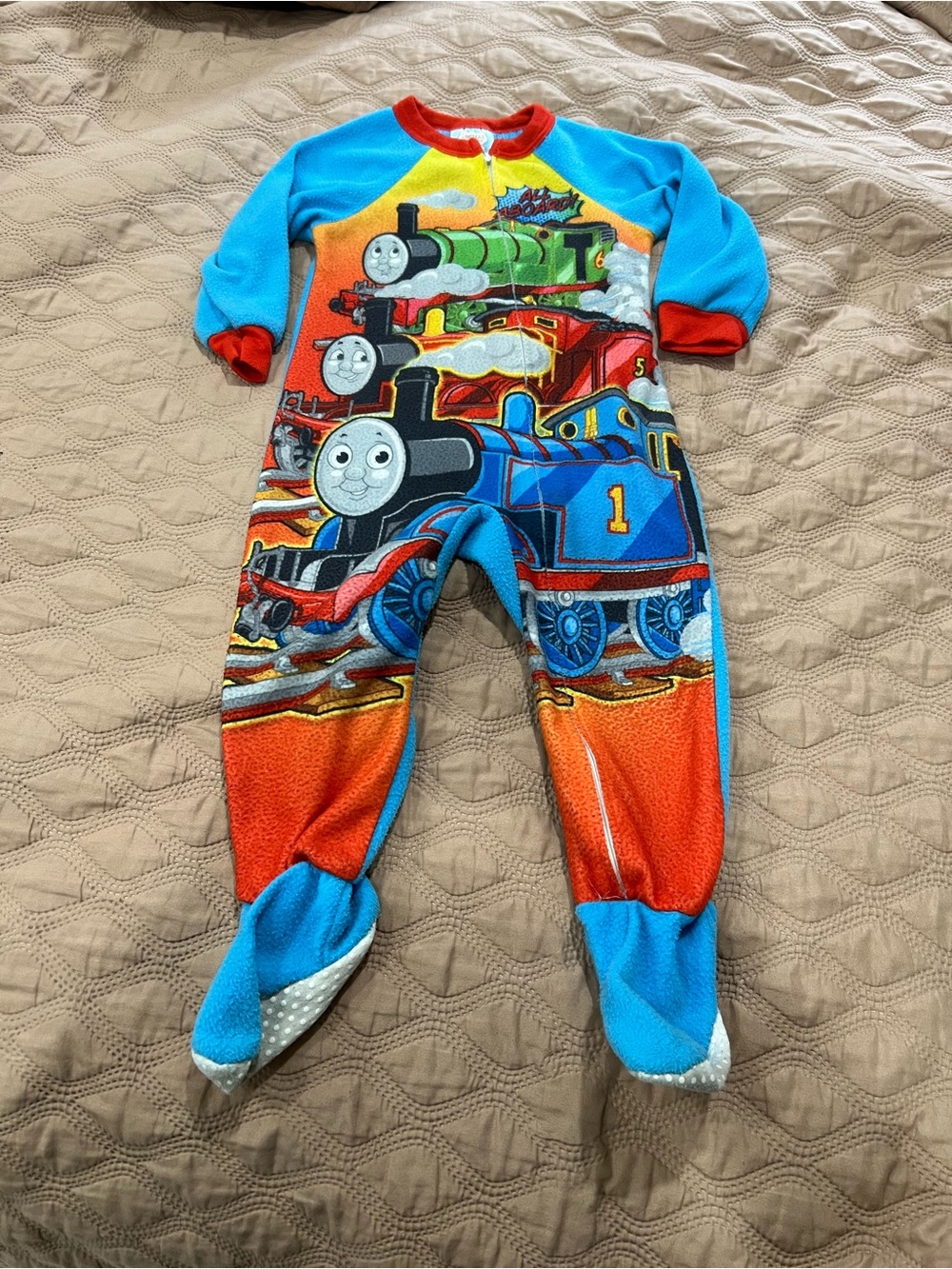 Thomas & Friends Fleece Footed Sleeper Pajamas Size 2T Blue Zip Toddler Train